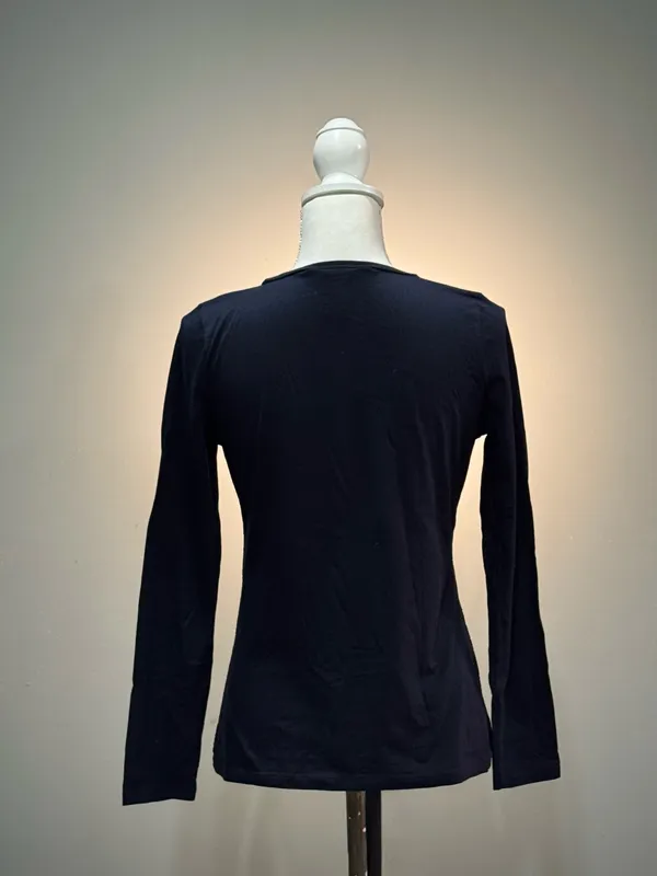 Navy Ann Taylor Mixed Media L/S Top Size S EUC - Image 2