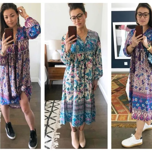 Garden Blue Long Sleeve Bishop Sundress - Image 2