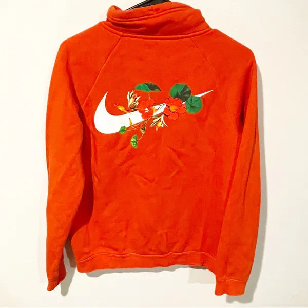 Nike Size Small Sweatshirt‎ Red Coral Graphic Floral Logo Bq8846 696 Quarter Zip - Image 4