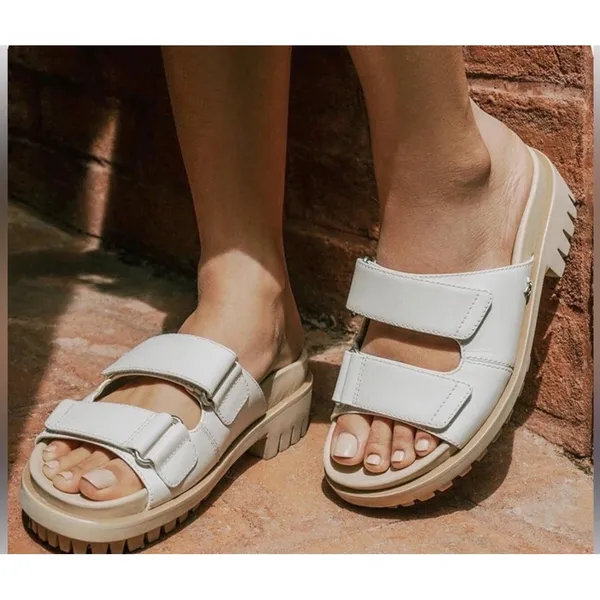 NEW Sam Edelman Eliana White Leather Lug Sole Slide Sandals Size 11 - Image 2