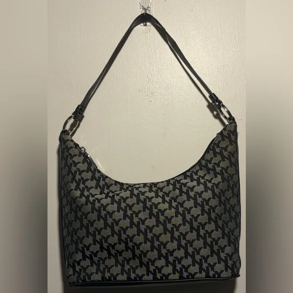 New York & Company- Vintage Black and Gray Patterned Logo Shoulder Bag Y2K - Image 2
