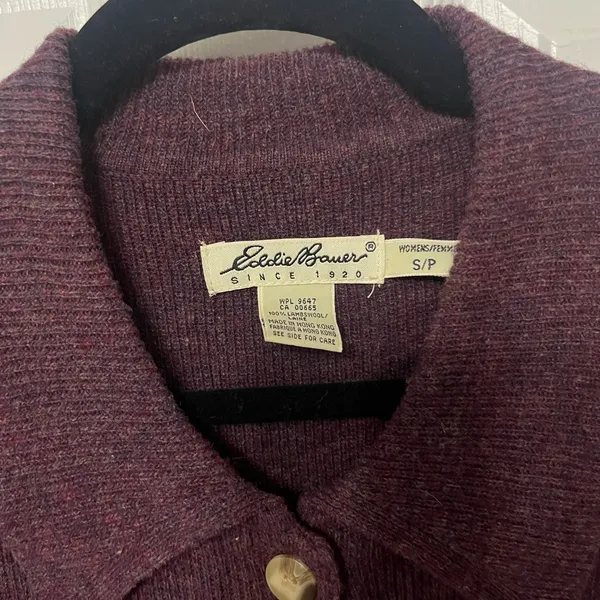 EDDIE‎ BAUER button front cardigan sweater jacket size small 100% lambs wool - Image 2