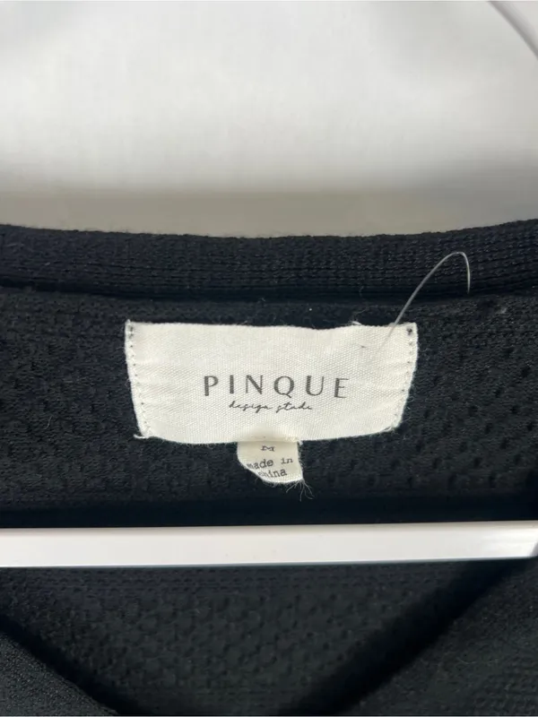 Pinque Textured Black Lace-Up Front Sweater Top Size M - Image 3