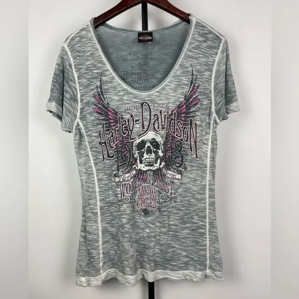 Harley-Davidson® Women's Trance Premium Embellished Burnout Scoop Neck T-Shirt‎ - Image 2