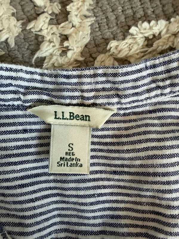 L.L.Bean Linen Pinstripe Pullover Shirt Sz Small Coastal Grandmother Breezy W3 - Image 3