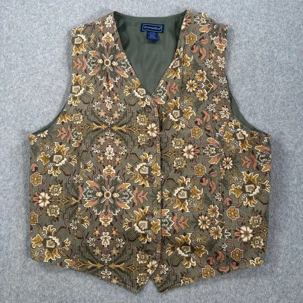 Charter Club Western Vest Button Up Women's 14 Green/Brown 2000s V-Neck Grunge - Image 2