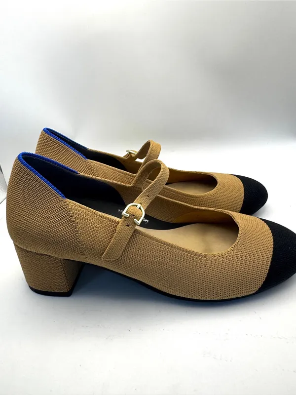 Rothy’s Camel Tan Mary Jane Block Heel Pumps with Black Cap Toe Sz 7.5 - Image 5