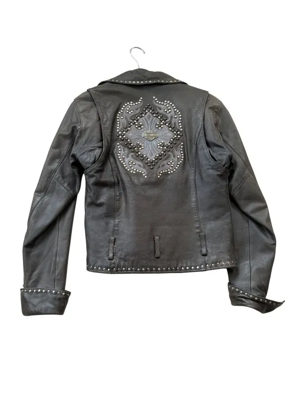 HARLEY DAVIDSON Studded Embellished Leather Motorcycle Jacket size XS - Image 3