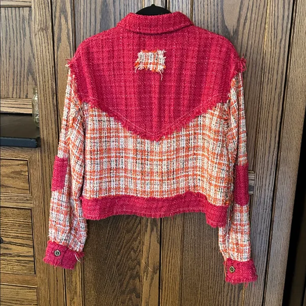 POL Pink Tweed Blazer Jacket Boxy‎ Fit Orange Shacket Medium - Image 6