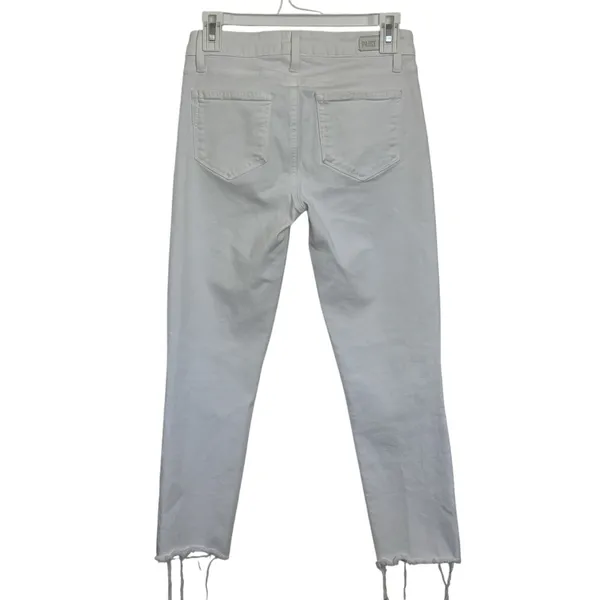 Paige Cindy Crop White Denim Jeans Raw Hem High Rise Size 26 Stretch Beach - Image 2