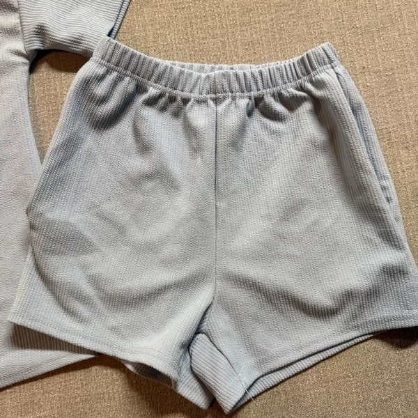 Unbranded Light Blue Ribbed 2 Piece‎ Lounge Set Size S Short Sleeve Tee Shorts - Image 3