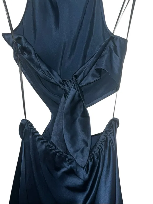 NEW NWT Amanda Uprichard X Revolve Kaye Cutout 100% Silk Mini Dress In Ink Navy - Image 9