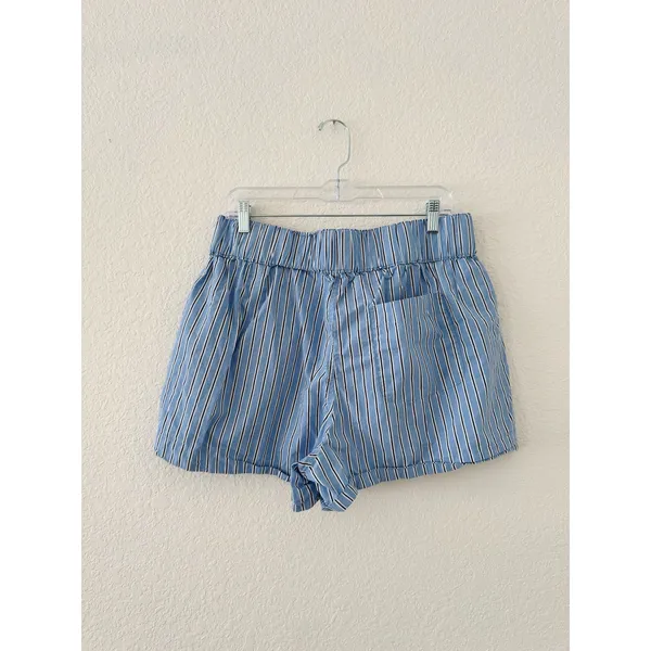 Quince Organic Cotton Striped Pull-On Boxer Shorts Blue Size L - Image 2