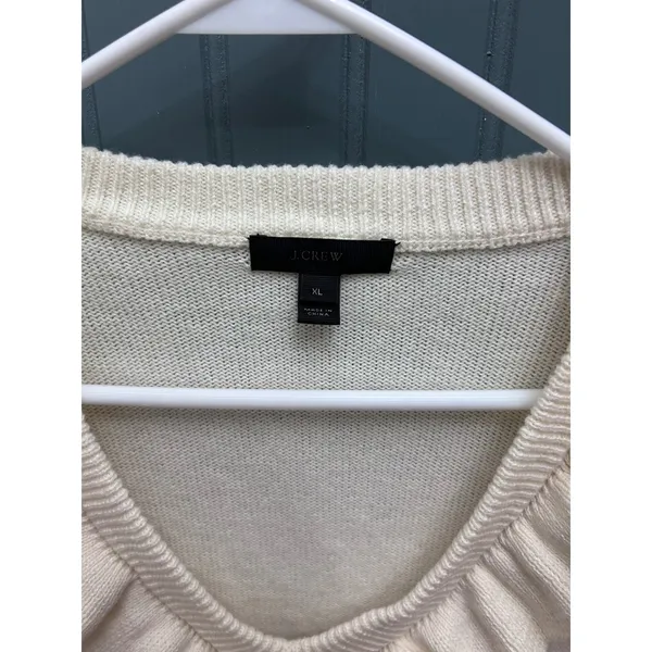 J.Crew Cream Ruffle‎ V Neck Long Sleeve Sweater Women's XL Cozy Casual - Image 2