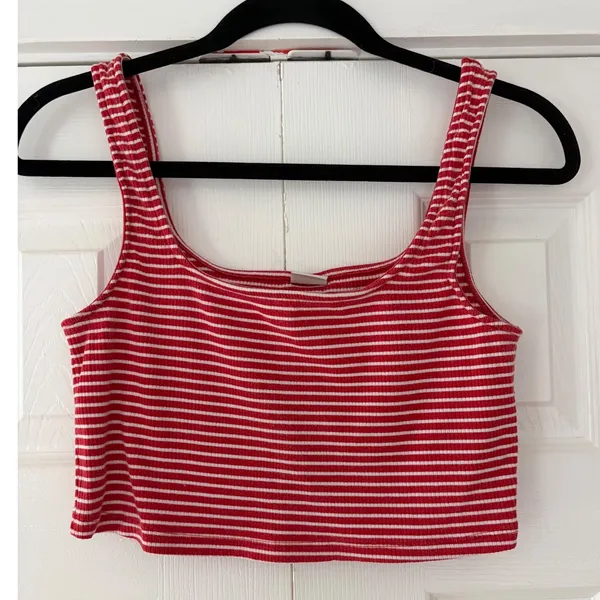 Sunday Best Aritzia Red White Striped Ribbed Crop Tank Top‎ Women Large - Image 2