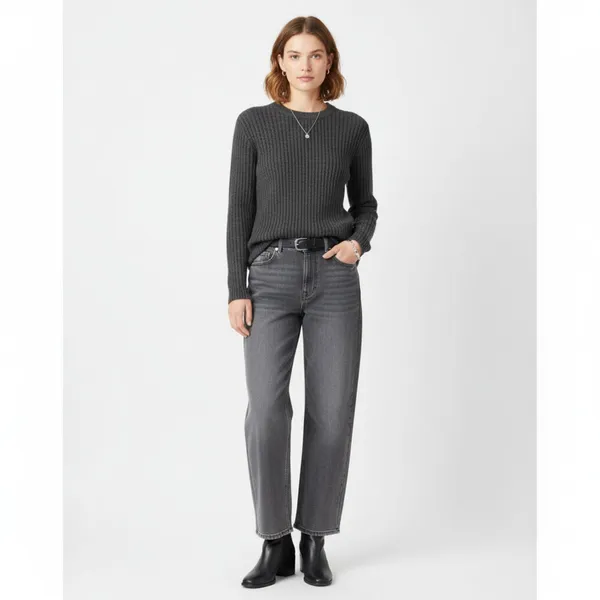 Abercrombie Women's Gray Ribbed Knit Cotton & Wool Long Sleeve Sweater L - Image 9
