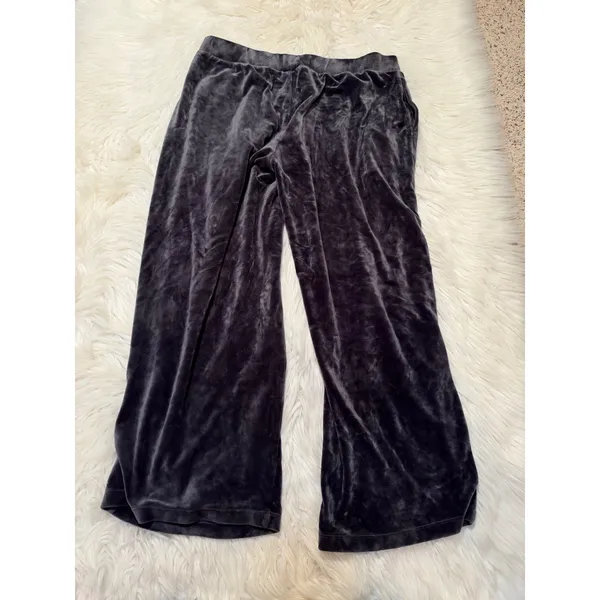 24/7 By Soma Women's Sz XL Cropped Wide Leg Lounge Pant Dark Gray Velour Pockets - Image 4
