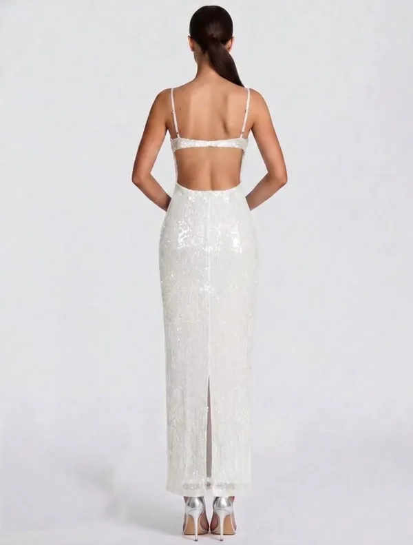 Backless Sequin Slip Bachelorette Dress White Size M - Image 2