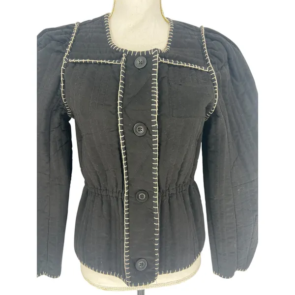 Anthropologie Quilted Puff Sleeve Jacket in‎ Black - Image 5