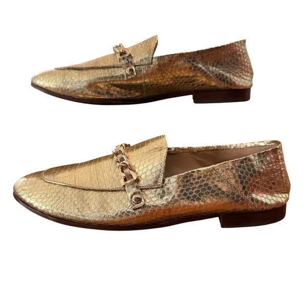 Karl Lagerfeld Paris Elsa Gold Metallic Snakeskin Chain Loafers Womans 9M - Image 9