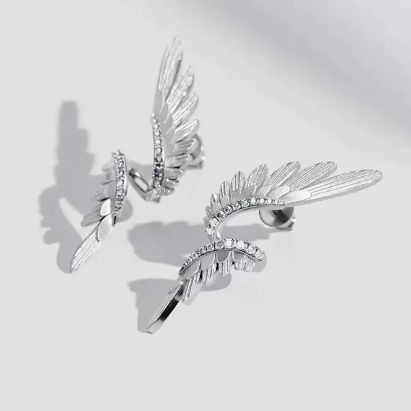 Angel Wings Stud Earrings for Women Silver - Image 3