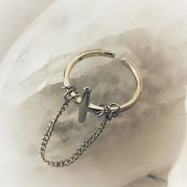 Titanium Steel Cross Minimalist Band Ring Adjustable Silver - Image 3