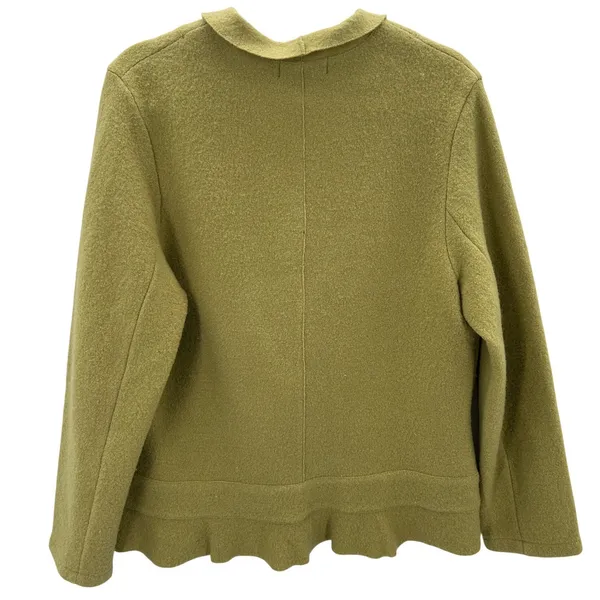Mercer & Madison Citron Green Wool Ruffle Collar Button Front‎ Jacket Blazer 1X - Image 2