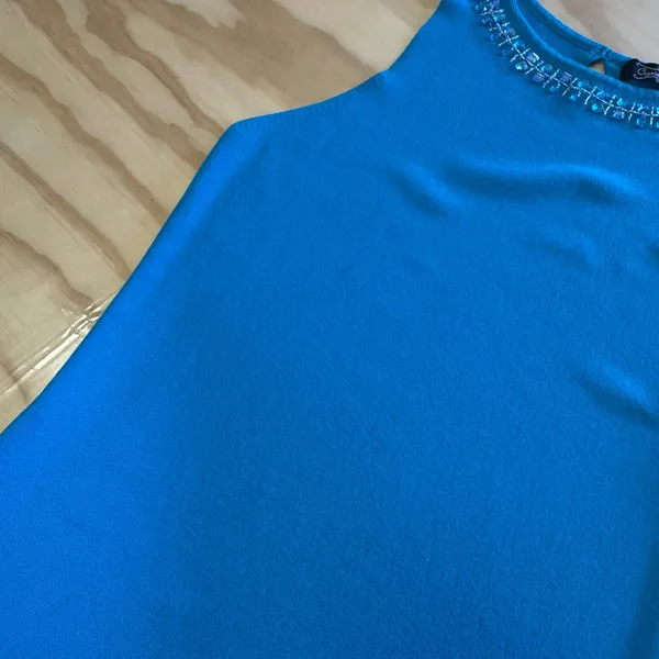 Vintage Y2K Crystal Kobe Turquoise Blue Embellished Neck Sleeveless Knit Top Med - Image 6