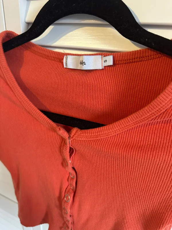 Button Down Short Sleeve Crop Top Orange - Image 4
