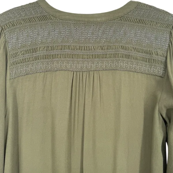 Anthropologie Maeve‎ Ragonda Tunic Dress Moss Green Smocked Long Sleeve Size 12 - Image 8