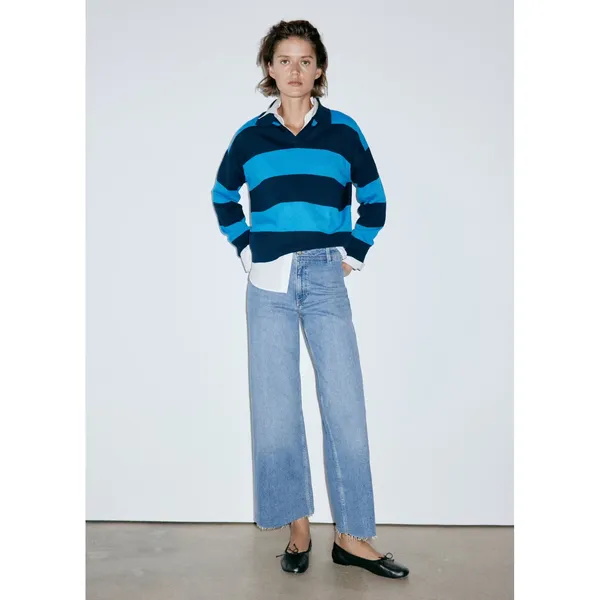 MNG Mango Catherine Culotte High Rise Wide Leg Raw Hem Jeans Blue Size 6 - Image 2