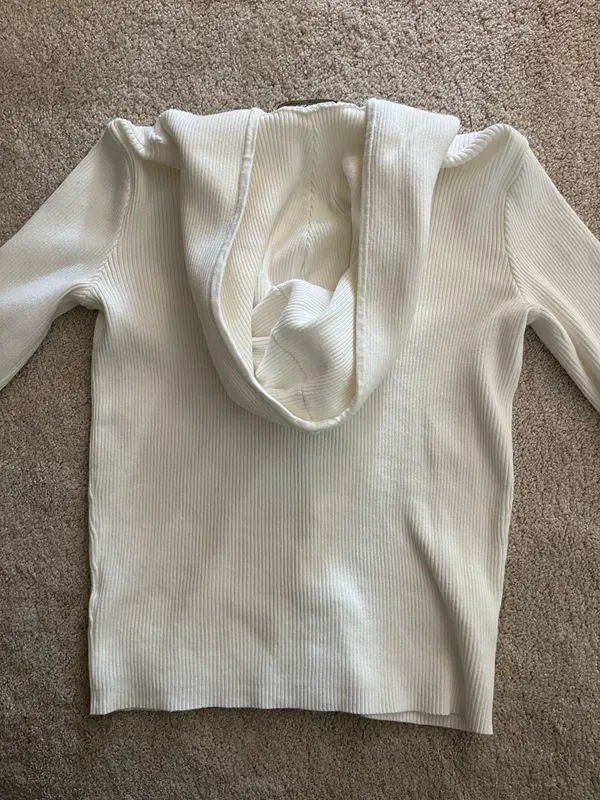 Brandy Melville White Full Zip Hoodie Ribbed - Image 8