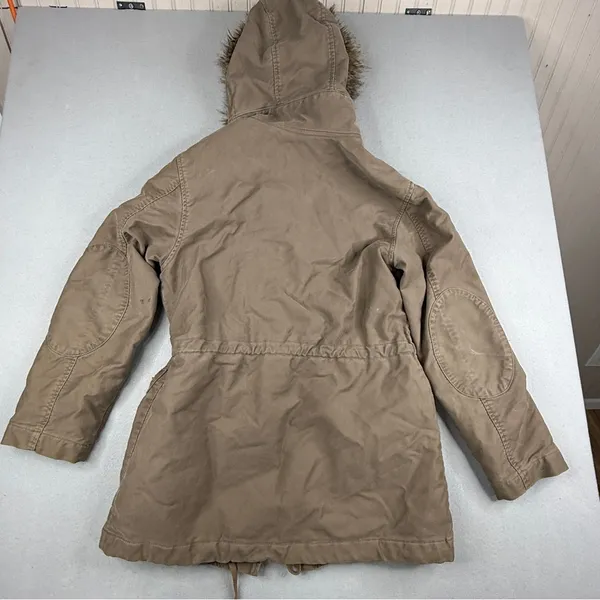 Y2K GAP Utility Parka Jacket Faux Fur Hood Tan Khaki Women’s Small - Image 7