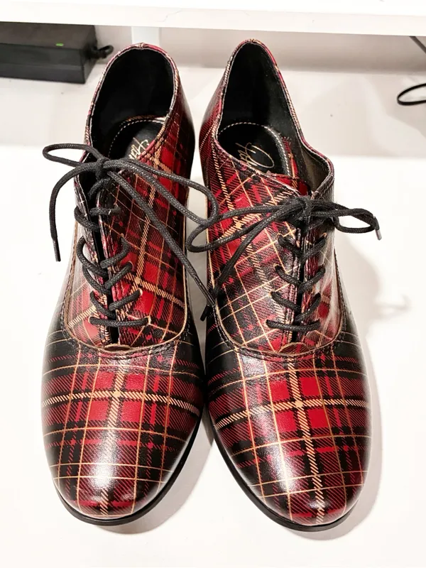 Patricia Nash Mara Shooties Oxford Shoes Italian Red Gold Tartan Lace Up Size 6 - Image 2