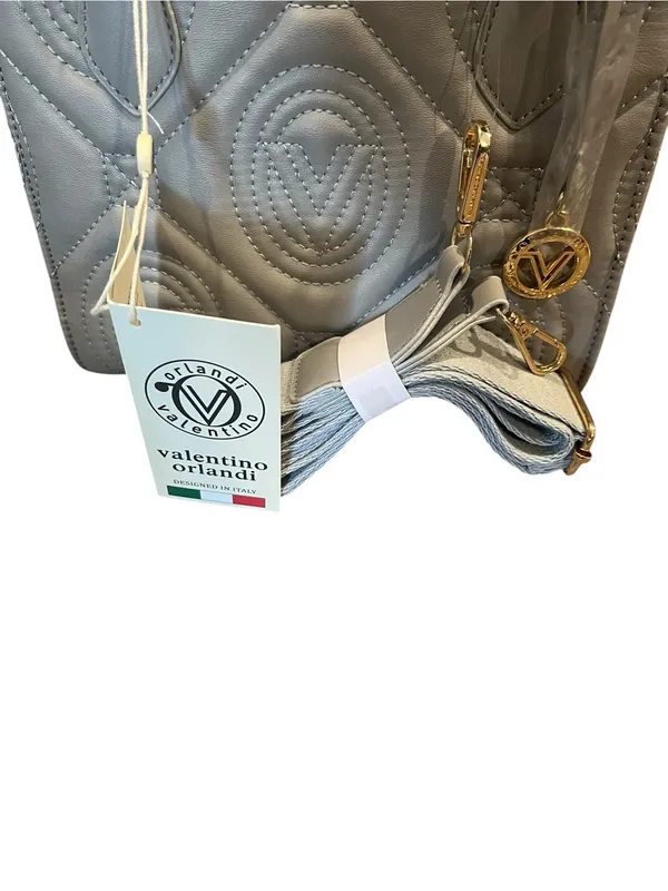 Valentino Orlando Grey Quilted Monogram Satchel Tote Strap Bag Charm V-2012 NWT - Image 6