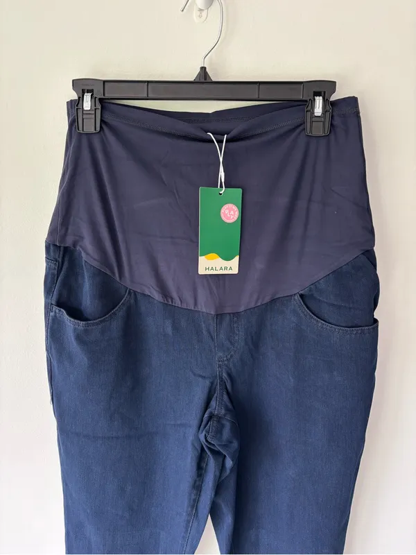 Halara Maternity Blue Stretchy Jean Jeggings Over Belly Panel - Image 2