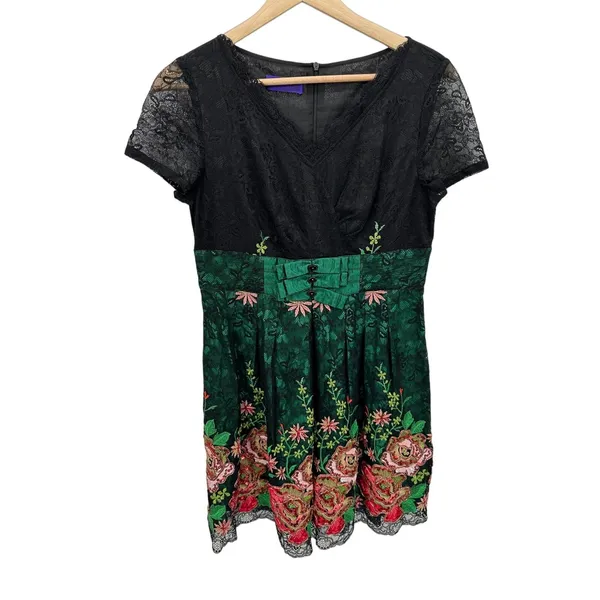 Red Lady Women Floral Lace Embroidery Mini Dress Size S Asian Tea Party Cocktail - Image 4