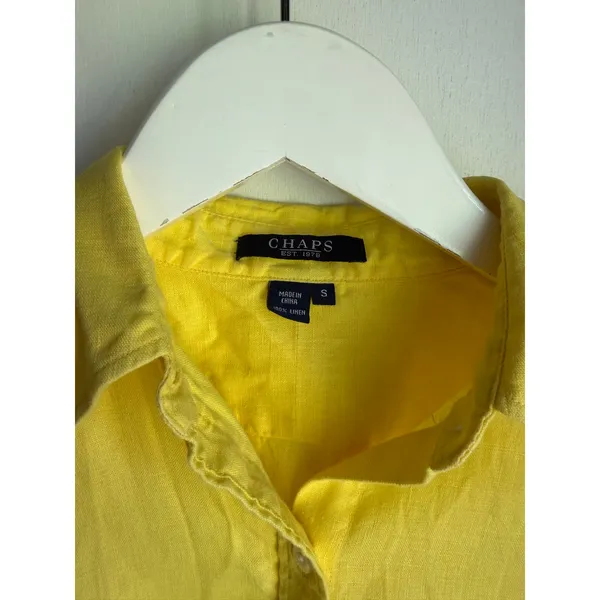 Coastal Summer Yellow 100% Linen Button Front Shirt Small Chaps 1978 - Image 5