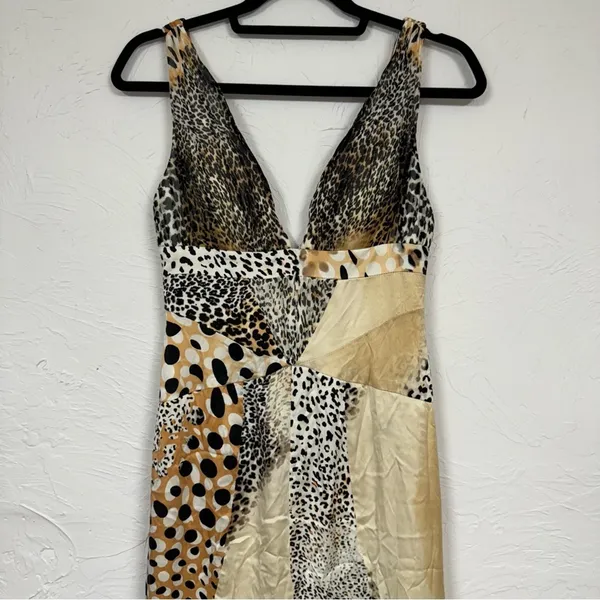 Jovani Black & Tan Animal Print Silk Patchwork Maxi Dress Womens 2 Formal Gown - Image 3