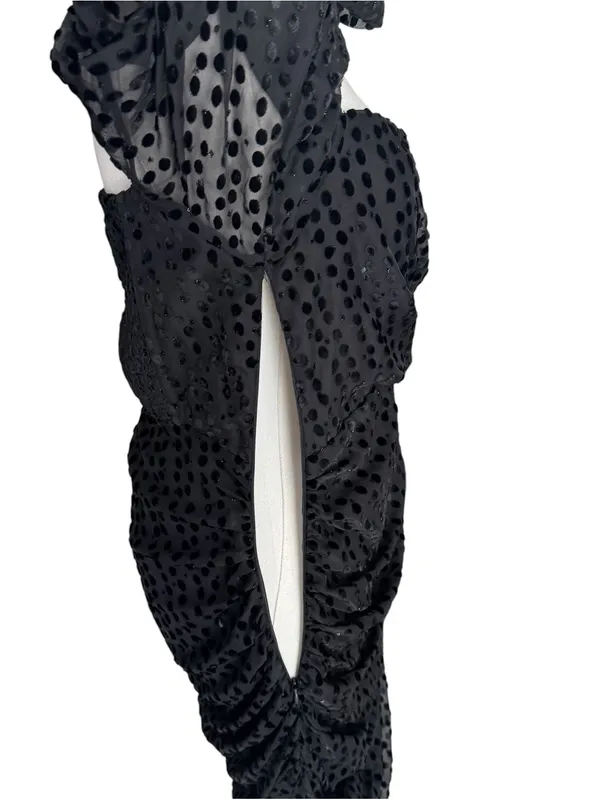 ASTR The Label x Revolve - Athens Black Velvet Polka Dot Ruched Midi Dress Sz M - Image 8