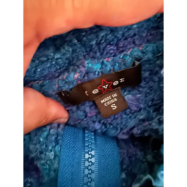 Fever Y2K Teal Blue Boucle Knit Hooded Zip Front Poncho Sweater Women Small - Image 3