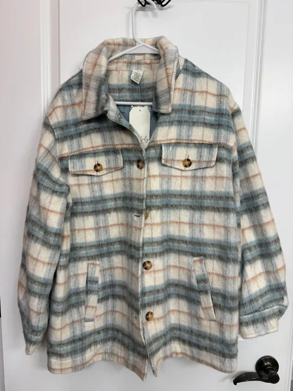 Wonderly Blue Plaid Lined Shacket NWT M - Image 3