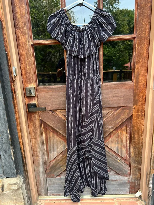 Elan Black White Striped boho cottagecore Linen Style Maxi Dress Medium $125 - Image 5