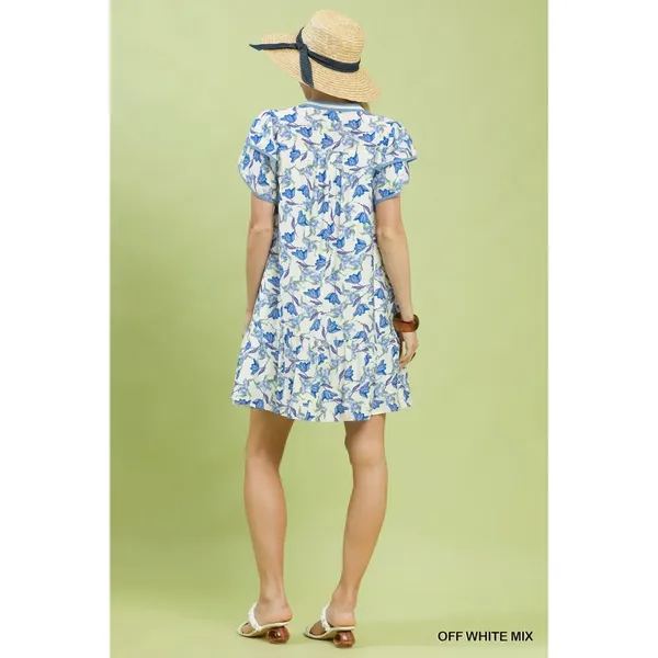 Umgee Floral Flutter Sleeve Tiered Dress‎ - Large - Image 4