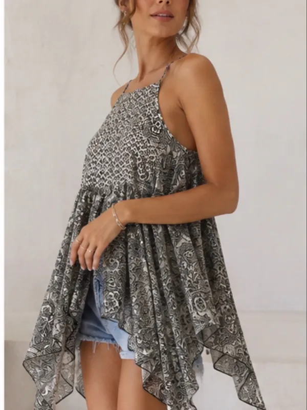 Abercrombie & Fitch Off-White & Black Paisley Handkerchief Hem Cami Top Size L - Image 2