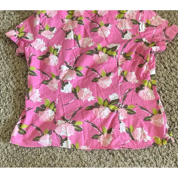 Rider Women's Pink Floral Short Sleeve‎ Button Down Blouse Size Medium - Image 10