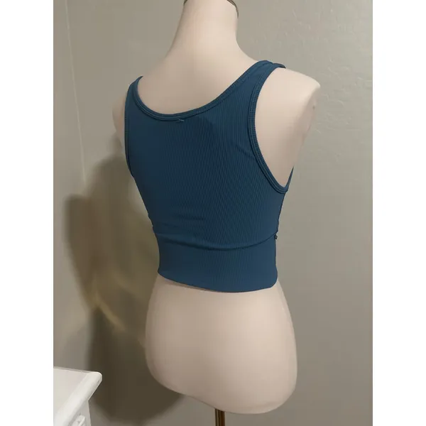 Lululemon‎ Ribbed V-Neck Crop Tank Top Teal Blue Athleisure Yoga Gym Shirt - Image 3