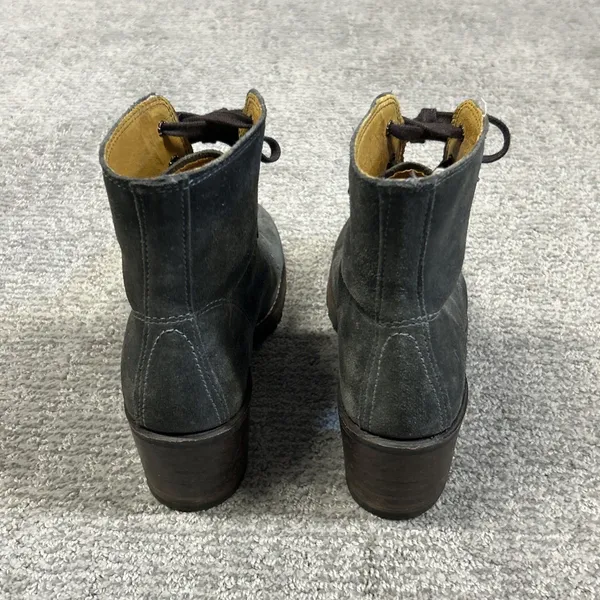 Frye Sabrina 6g Combat Boots Womens 8.5 D Gray Suede Lace Up Made In USA - Image 7
