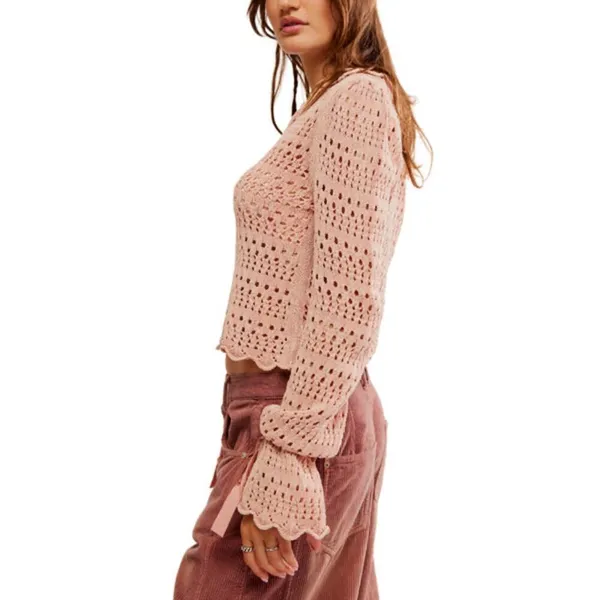 Free People Pointelle Pullover Sweater In Mauve Rose Size L. NEW - Image 2