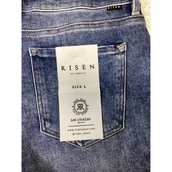 Risen Jeans Cuffed Mid Rise Denim Shorts Medium Wash RDS6459 Size L NWT - Image 8